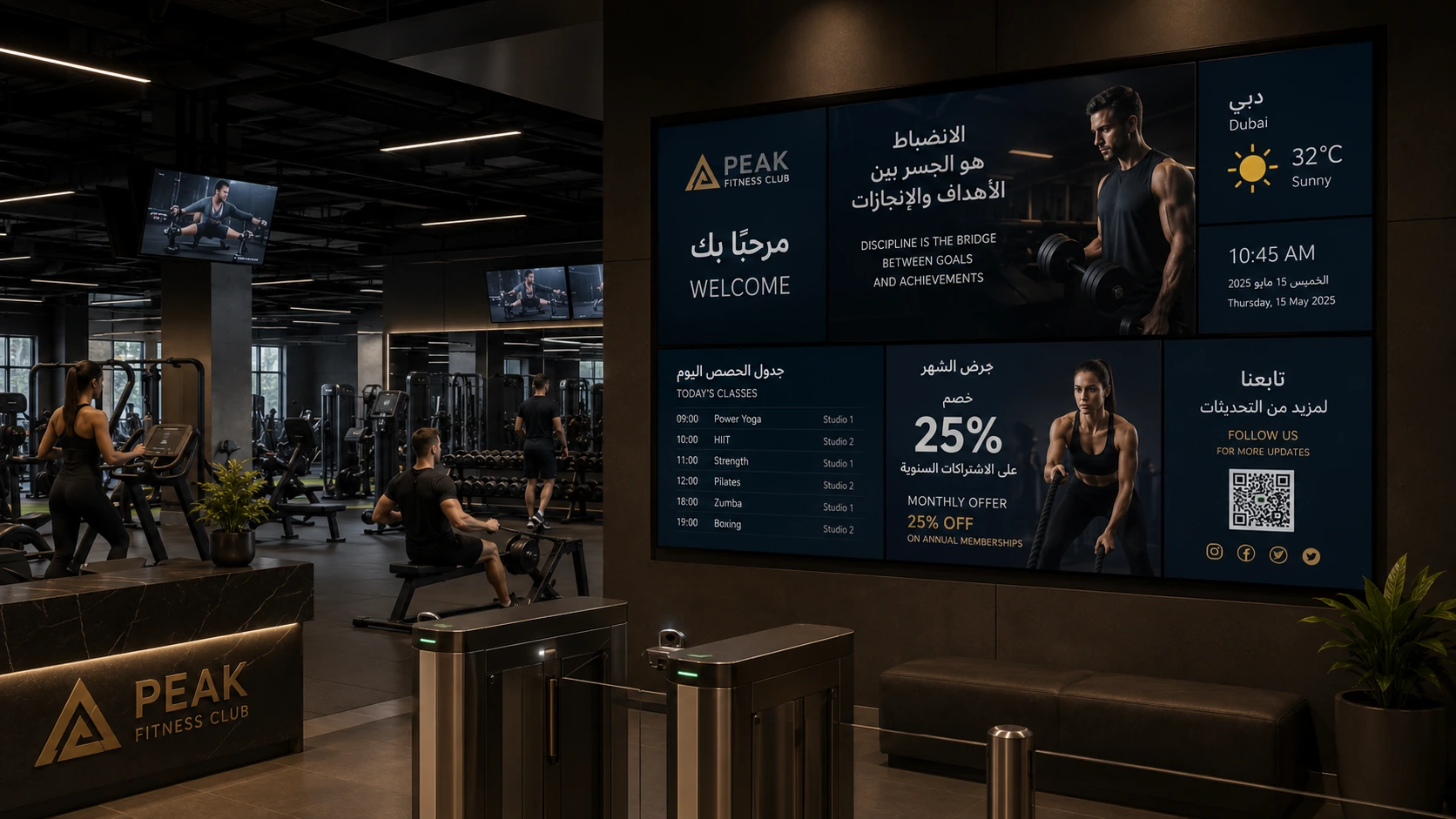 Digital signage inside a fitness club